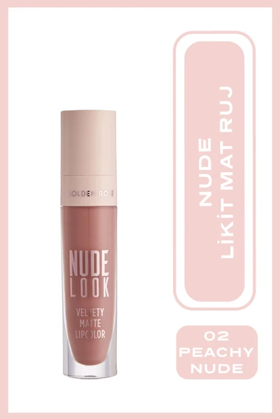 Golden Rose Nude Look Velvety Matte Lipcolor 02 Peachy Nude Jojoba ve Avokado Yağlı Likit Mat Ruj 4,5 ml ürün görseli 1