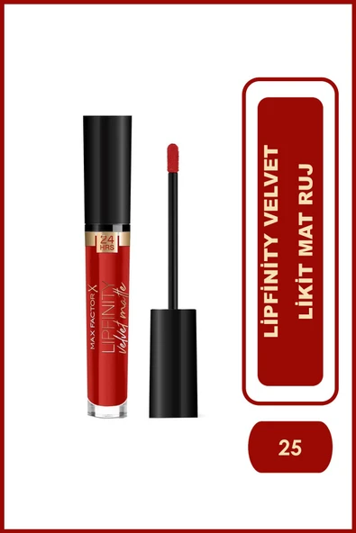 Max Factor Lipfinity Velvet Likit Mat Ruj 025 Red Luxry 3.5 ml 17ıv ürün görseli 1