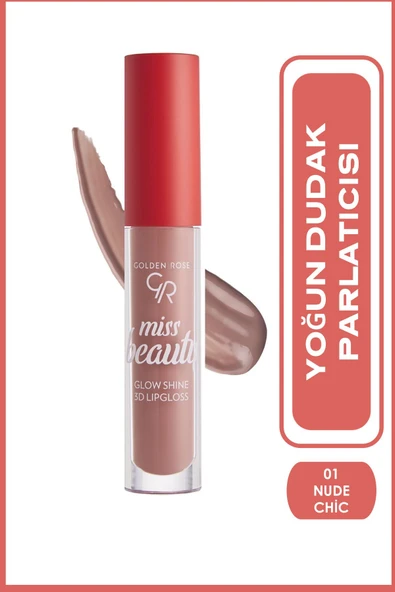 Golden Rose Miss Beauty Glow Shine 3D Lipgloss 01 Nude Chic Dudak Parlatıcısı 4,5 ml ürün görseli 1
