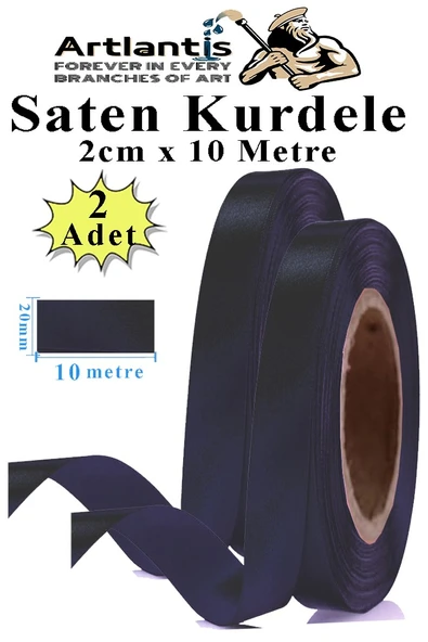 Siyah Kurdele Saten 2 Cm 10 Metre 2 Adet Saten Kurdela Parlak Hediye ve Süsleme Şeridi Süs Paketleme Çiçek Saç El ürün görseli 1
