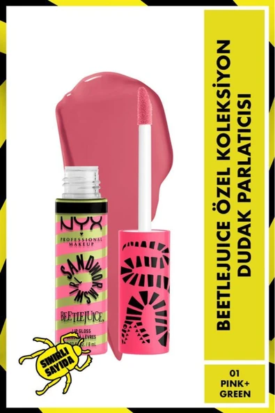 NYX Professional Makeup Beetlejuice Özel Koleksiyon Dudak Parlatıcısı - 01 Pink + Green ürün görseli 1