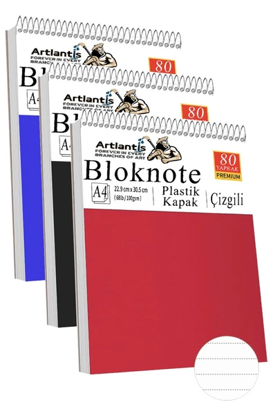 Telli Masaüstü Not Defteri Çizgili A4 3 Adet Masa Üstü Plastik Kapaklı Spiralli Bloknot Blocknote 80 Yaprak Okul Ofis ürün görseli 1
