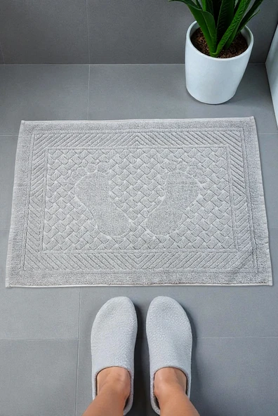 Ayak İzi Desenli 2li Ayak Havlusu - 50x70 cm - Su Emici Banyo Paspası Seti - Gri - 04085 ürün görseli 1