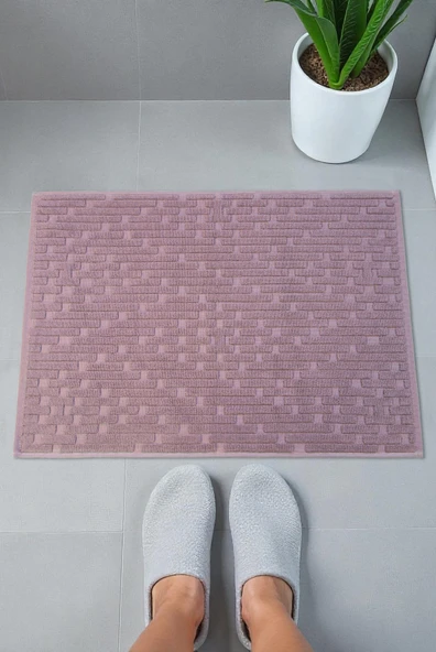 Tuğla Desenli 2li Ayak Havlusu - 50x70 cm - Su Emici Banyo Paspası Seti - Bordo - 00104 ürün görseli 1