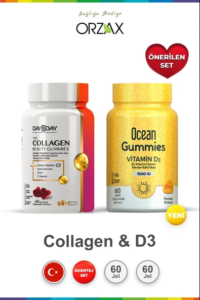 Day2day The Collagen Beauty Gummies 60 Tablet & Ocean Gummies Vitamin D3 1000 IU D3 Vitamini 60 Adet ürün görseli 1