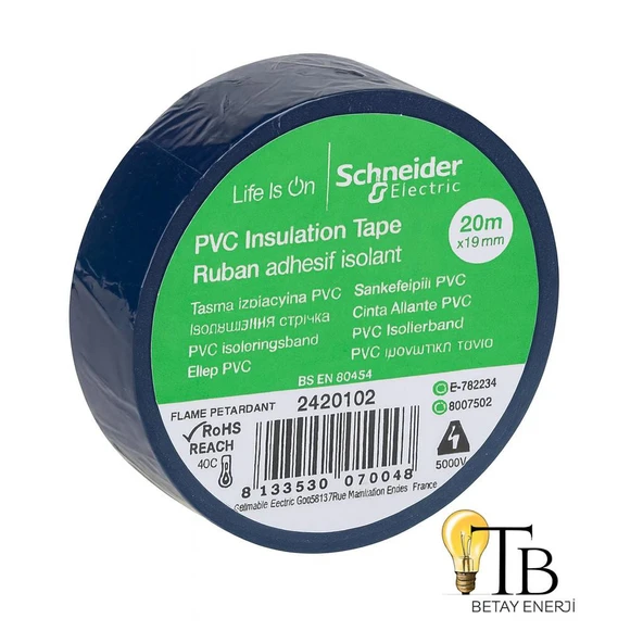 CHNEIDER ELECTRIC LACİVERT PVC Elektrik Bandı 5'Lİ 20m x 19mm ürün görseli 1