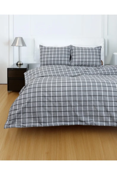 Valoroso Tekstil Kare Desenli Tek Kişilik Nevresim Seti 160x220 cm (Çarşafsız) ürün görseli 1
