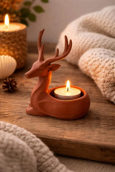 Dekoratif Geyik Mumluk Tealight Mumluk Balkon Sehpa Masa Üstü Ev Dekoru 11.5 cm ürün görseli 1