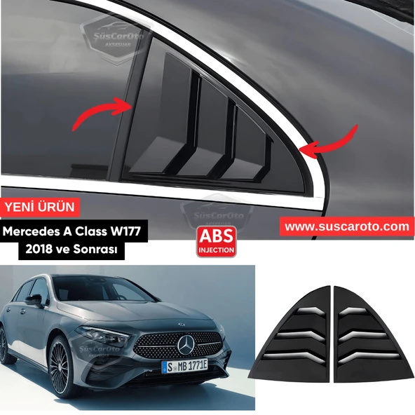 Mercedes A Class W177 2018 ve Sonrası Uyumlu Kelebek Cam Izgarası Kelebek Cam Vizörü İthal Havalandırma Sağ Sol Takım Parlak Siyah 1.Sınıf ürün görseli 1