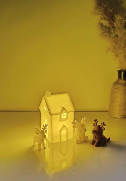 Kış Evi Mini Geyik Mumluk Noel Yılbaşı Süsü Dekoratif Biblo Tealight Mumluk Seti Mumlar Dahildir ürün görseli 1
