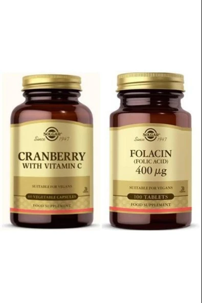 Solgar Cranberry Extract With Vitamin C 60 Kapsül+Solgar Folacin 400 mcg 100 Tablet ürün görseli 1