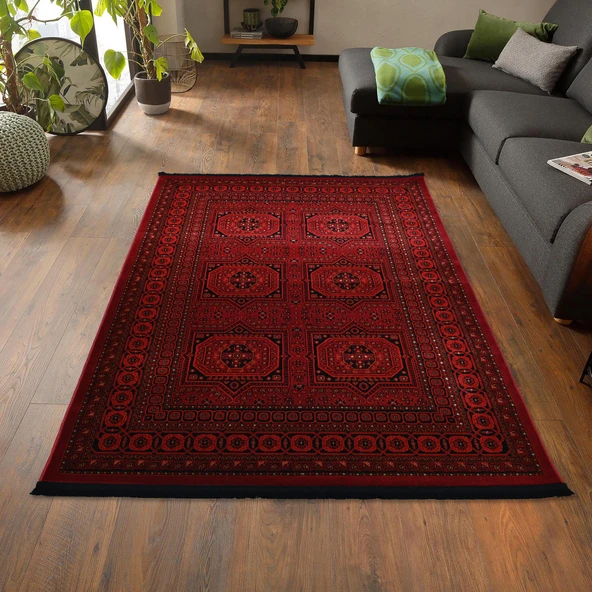 Afgan Türkmen Otantik Desenli Dokuma Kırmızı Oturma Odası Salon Mutfak Halısı Yolluk 0023A ürün görseli 1