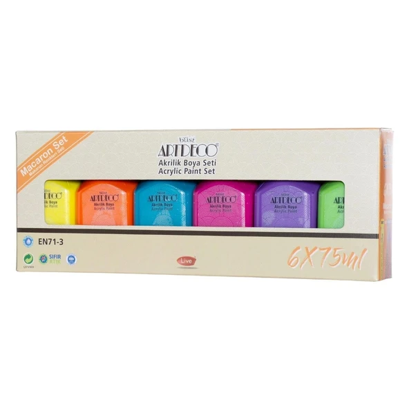 Akrilik Boya Seti 6x75 ml Makaron 1 Paket Artdeco Akrilik Boya 6 Renk 75 ml Makaron Renkler Yumuşak Pastel Renk ürün görseli 1