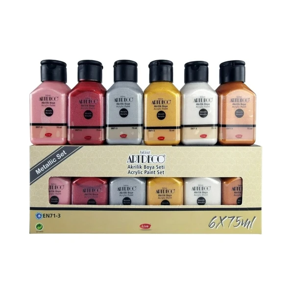 Akrilik Boya Seti 6x75 ml Metalik Seri 1 Paket Artdeco Akrilik Boya 6 Renk 75 ml Metalik Renkler ürün görseli 1