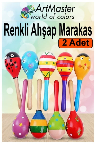 Marakas Renkli Ahşap 2 Li Set Çıngıraklar Eğlenceli Marakas Renkli Müzik Aksesuarları Çocuk Eğitici Oyuncak ürün görseli 1