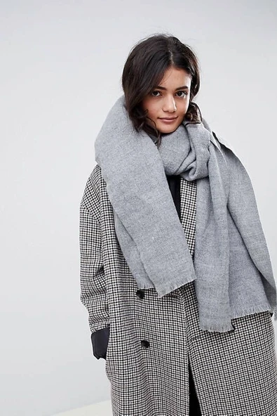 Unisex Düz Gri Kalın Yumuşak Atkı ürün görseli 1