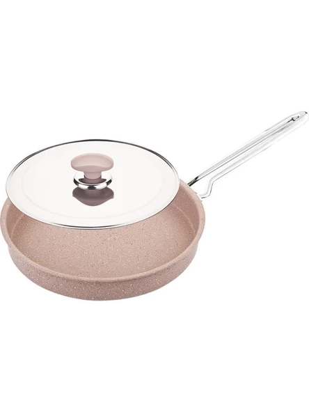 Oms 3222 Granit Hamsi Tava Metal Kapak Çelik Sap 28x4cm Kahve ürün görseli 1