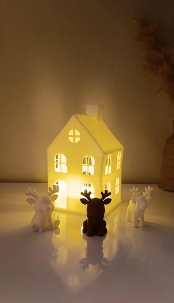 Kış Evi Mini Geyik Mumluk Noel Yılbaşı Süsü Dekoratif Biblo Tealight Mumluk Seti Mum Dahildir ürün görseli 1