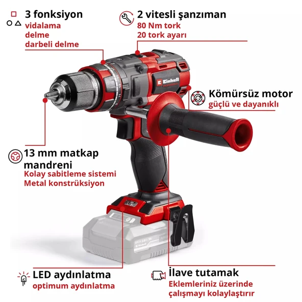 Einhell TP-CD 18/80 Li BL - Solo, Akülü Vidalama - Resim 2