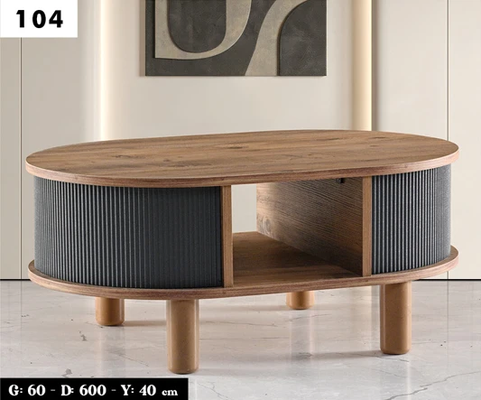 Oval Çizgili Orta Sehpa - Resim 4