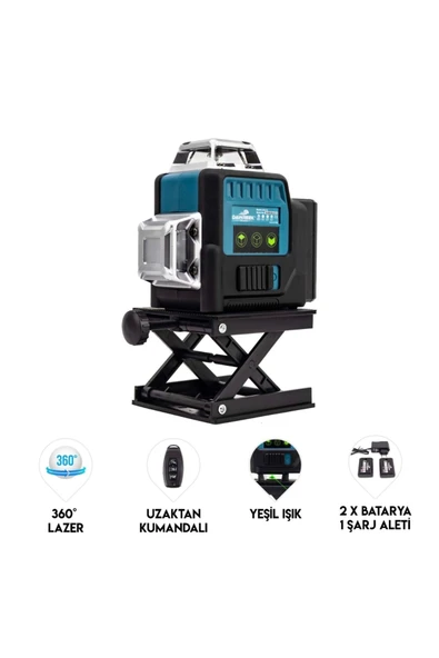 BUTOOLS  LAZER TERAZİ 16 ÇİZGİLİ YATAY DİKEY GÖNYE 360 DERECE TRIPOD AYAKLI FULL SET UZAKTAN KUMANDALI ürün görseli 1