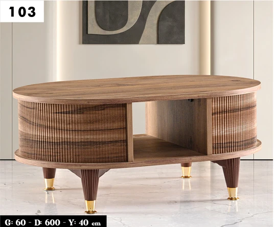 Oval Çizgili Orta Sehpa - Resim 5