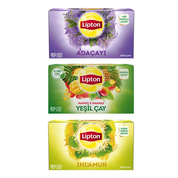Lipton Bitki Çayı 20 li Adaçayı-Ihlamur-Yeşil Çay Mango Ananas 3 lü Set ürün görseli 1