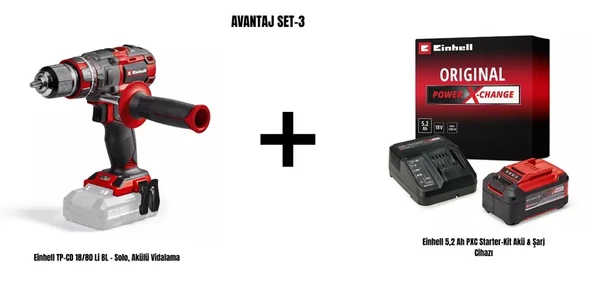 Einhell Avantaj Set-3 (Einhell TP-CD 18/80 Li BL Akülü Vidalama+Einhell 5,2 Ah PXC Starter-Kit Akü & Şarj Cihazı) ürün görseli 1