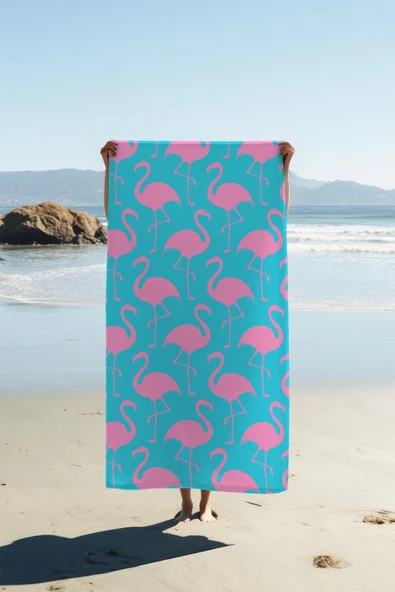 Dijital Baskı Plaj Deniz Havlusu Flamingo Desenli Peştamal HVL0206 RENKLİ 80 X 160 ürün görseli 1