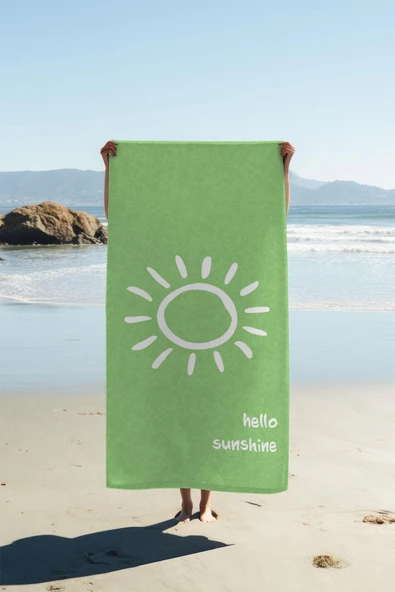 Dijital Baskı Plaj Deniz Havlusu Hello Sunshine Desenli Peştamal HVL0004 RENKLİ 80 X 160 ürün görseli 1