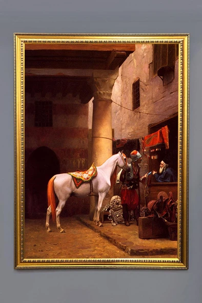 At Pazarı Desenli Dijital Baskılı Kadife Kumaş Çerçeveli Tablo TBL0024 RENKLİ 50 X 70 ürün görseli 1