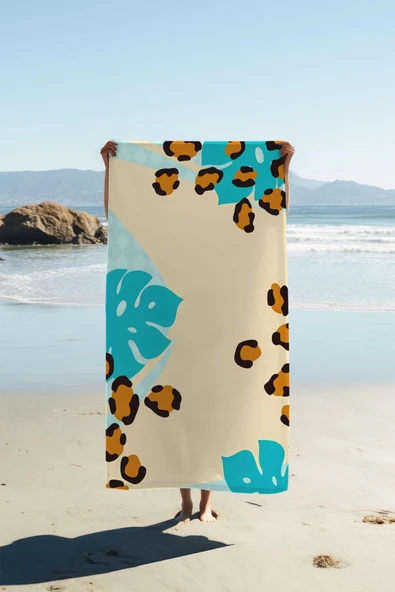Dijital Baskı Plaj Deniz Havlusu Leopar Desenli Peştamal HVL0189 RENKLİ 80 X 160 ürün görseli 1