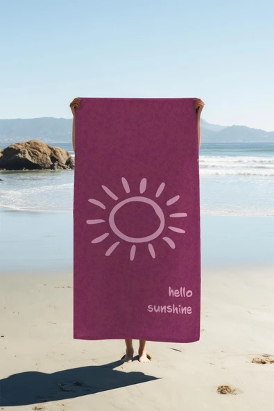 Dijital Baskı Plaj Deniz Havlusu Hello Sunshine Desenli Peştamal HVL0003 RENKLİ 80 X 160 ürün görseli 1