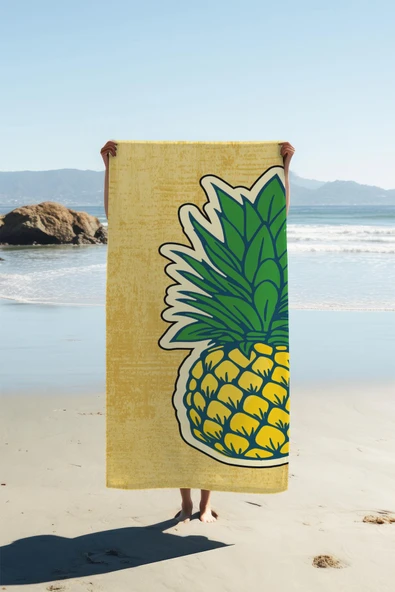 Dijital Baskı Plaj Deniz Havlusu Ananas Desenli Peştamal HVL0097 RENKLİ 80 X 160 ürün görseli 1