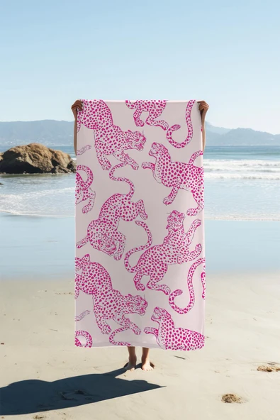 Dijital Baskı Plaj Deniz Havlusu Leopar Desenli Peştamal HVL0135 RENKLİ 80 X 160 ürün görseli 1