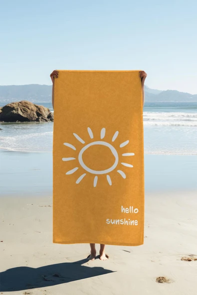 Dijital Baskı Plaj Deniz Havlusu Hello Sunshine Desenli Peştamal HVL0001 RENKLİ 80 X 160 ürün görseli 1