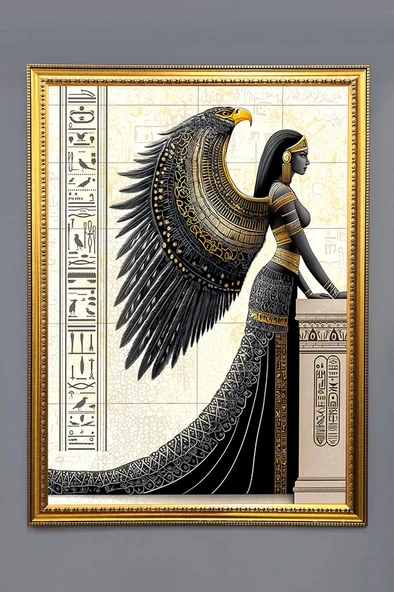Antik Mısır Desenli Dijital Baskılı Kadife Kumaş Çerçeveli Tablo TBL0046 RENKLİ 50 X 70 ürün görseli 1