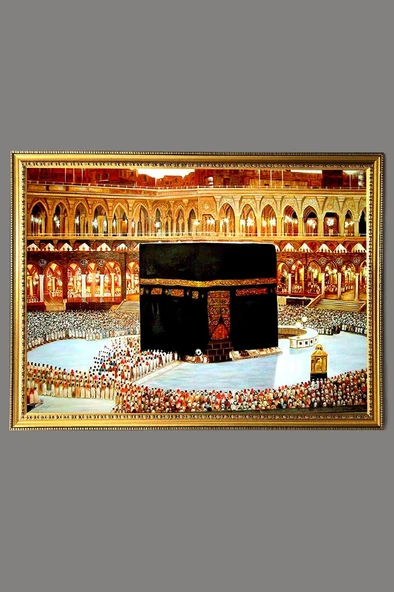 Kâbe-i Şerif Desenli Dijital Baskılı Kadife Kumaş Çerçeveli Tablo TBL0027 RENKLİ 50 X 70 ürün görseli 1
