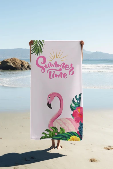 Dijital Baskı Plaj Deniz Havlusu Flamingo Desenli Peştamal HVL0141 RENKLİ 80 X 160 ürün görseli 1