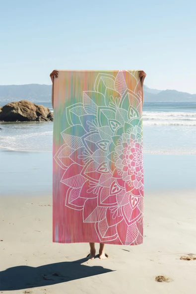 Dijital Baskı Plaj Deniz Havlusu Mandala Desenli Peştamal HVL0152 RENKLİ 80 X 160 ürün görseli 1