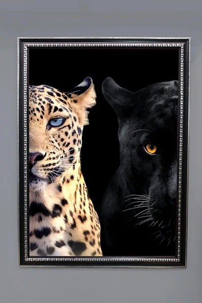 Jaguar ve Leopar Desenli Dijital Baskılı Kadife Kumaş Çerçeveli Tablo TBL0063 RENKLİ 50 X 70 ürün görseli 1