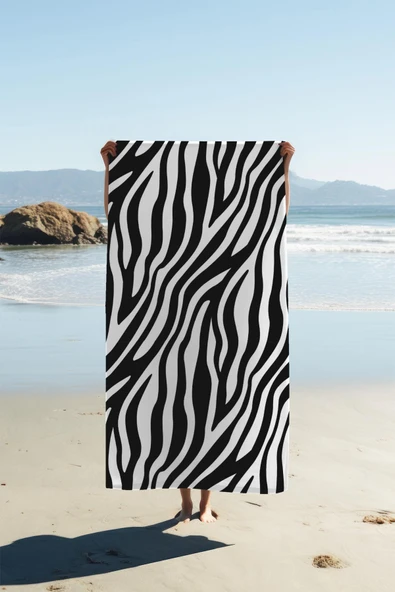 Dijital Baskı Plaj Deniz Havlusu Zebra Desenli Peştamal HVL0186 RENKLİ 80 X 160 ürün görseli 1