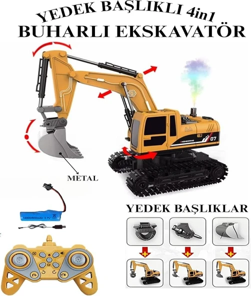 Excavatör Buhar Atan 4in1 Şarjlı Led Işıklı Atan Gövdesi 680* Dönen Ses Efektli  Ana Kepçesi Metal ürün görseli 1