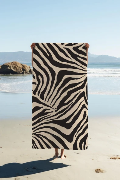 Dijital Baskı Plaj Deniz Havlusu Zebra Desenli Peştamal HVL0185 RENKLİ 80 X 160 ürün görseli 1
