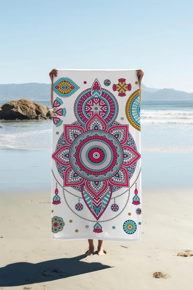 Dijital Baskı Plaj Deniz Havlusu Mandala Desenli Peştamal HVL0150 RENKLİ 80 X 160 ürün görseli 1