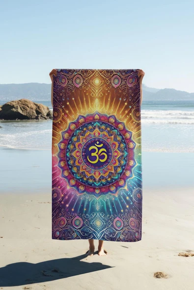 Dijital Baskı Plaj Deniz Havlusu Om Mandala Desenli Peştamal HVL0055 RENKLİ 80 X 160 ürün görseli 1