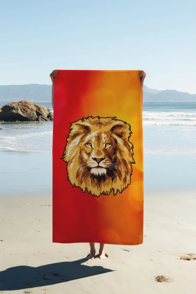 Dijital Baskı Plaj Deniz Havlusu Genç Sportif Aslan Desen Peştamal HVL0236 RENKLİ 80 X 160 ürün görseli 1