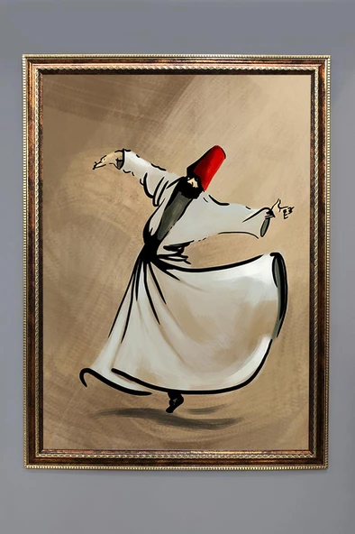 Semazen Desenli Dijital Baskılı Kadife Kumaş Çerçeveli Tablo TBL0040 RENKLİ 50 X 70 ürün görseli 1