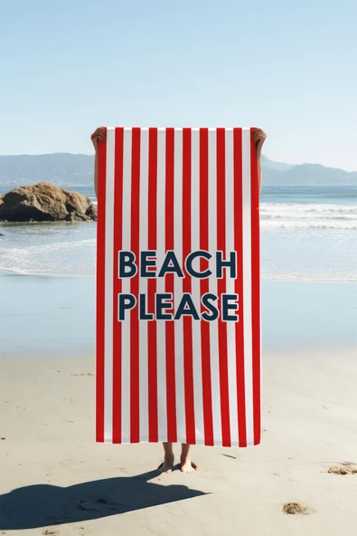 Dijital Baskı Plaj Deniz Havlusu Beach Please Desenli Peştamal HVL0200 RENKLİ 80 X 160 ürün görseli 1
