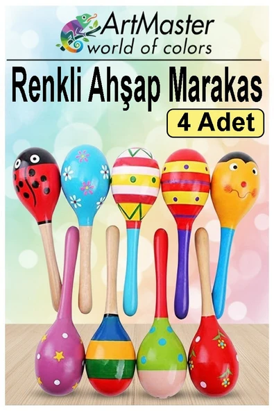Marakas Renkli Ahşap 4 Lü Set Çıngıraklar Eğlenceli Marakas Renkli Müzik Aksesuarları Çocuk Eğitici Oyuncak ürün görseli 1